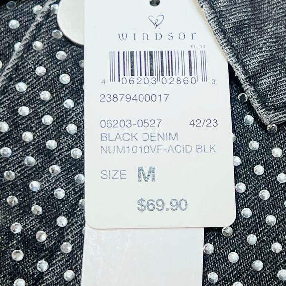 Windsor Denim Jacket Medium Black Rhinestones All Over Bedazzled New - Picture 4 of 8